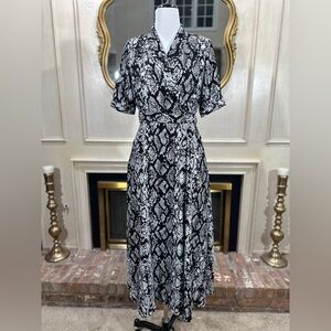 Calvin Klein Womens 8 Black White Snakeskin Print Wrap Midi Dress